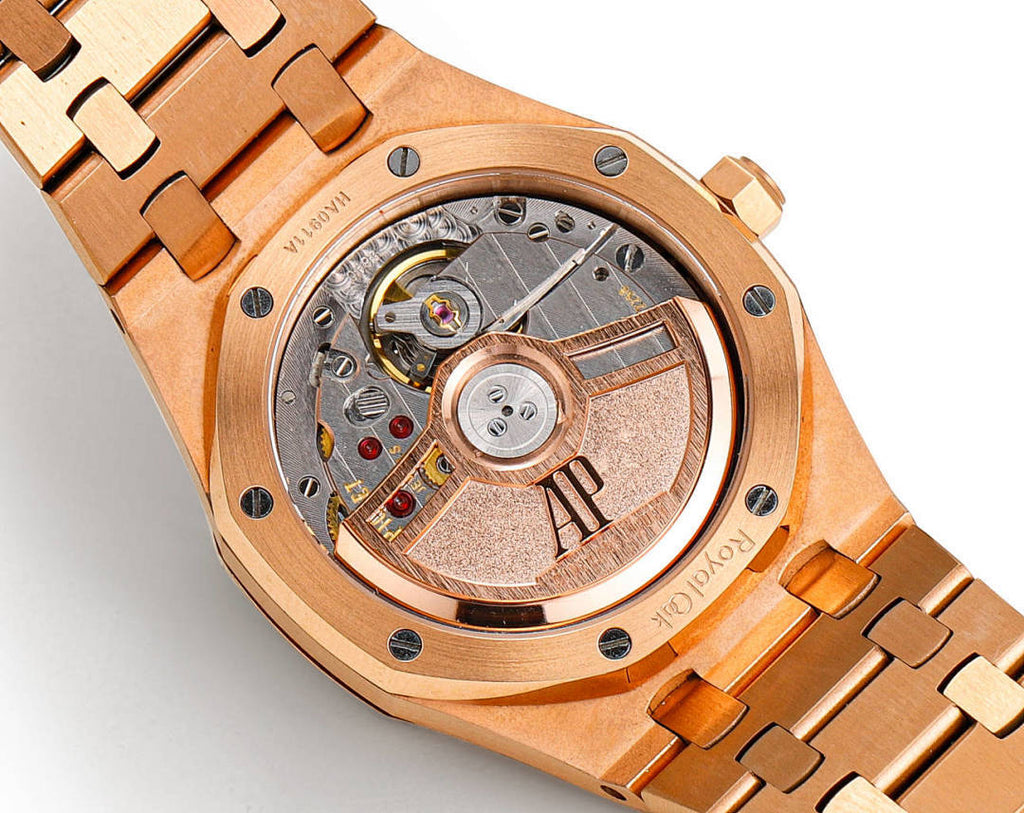 Audemars Piguet watch open case view showing mechanical movement