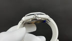 Audemars Piguet white watch case opened with blue insert and metal bezel
