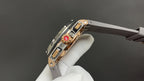 Watch side profile with crown and pushers, rose-gold tone case