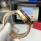 Audemars Piguet Royal Oak watch with rose-gold bracelet and side profile