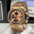 Audemars Piguet Royal Oak chronograph watch with rose-gold case and black dial