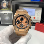 Audemars Piguet Royal Oak chronograph watch with rose-gold case, black dial and bracelet