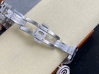 Stainless-steel watch case side with crown and metal bracelet links