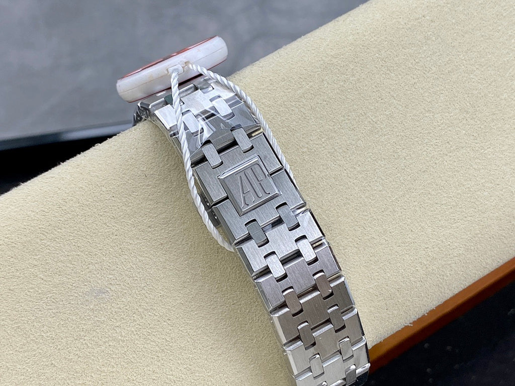 Stainless-steel watch bracelet with clasp and interlocking link details