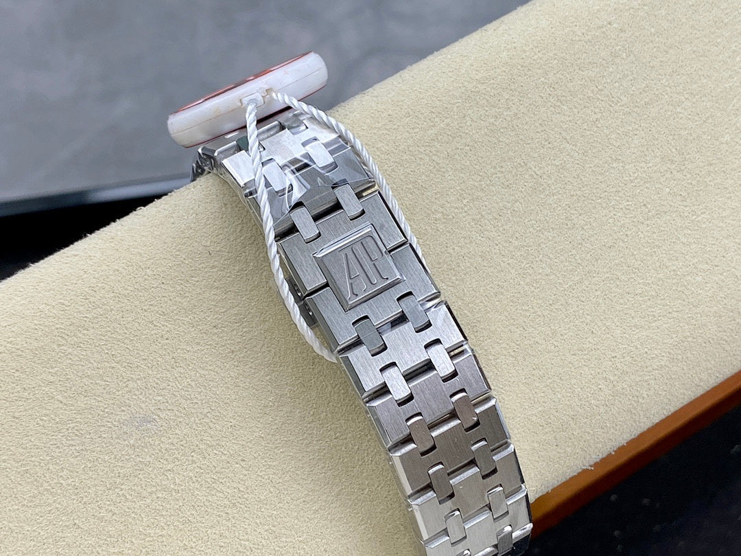 Stainless-steel watch bracelet with clasp and interlocking link details