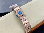 Audemars Piguet watch clasp close-up with rose-gold tone links and blue insert