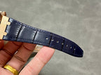 Audemars Piguet Royal Oak watch strap, navy blue leather band with buckle holes