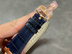 Audemars Piguet Royal Oak watch strap, navy blue leather band with gold clasp