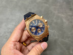 Audemars Piguet Royal Oak watch, blue dial with gold indices, rose-gold case, subdials