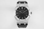 Audemars Piguet wristwatch with black textured dial and black leather strap