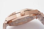 Rose-gold Audemars Piguet case back with AP insignia on crown-side