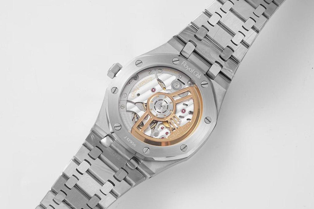 Audemars Piguet wristwatch with exposed skeleton-style movement on silver bracelet