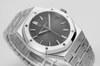 Audemars Piguet watch overhead view with black dial and silver steel bracelet