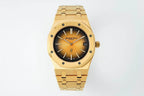 Gold-tone Audemars Piguet automatic watch on gold bracelet with black dial and baton markers