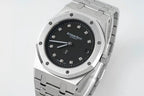 Audemars Piguet steel wristwatch with black dial, octagonal bezel, and link bracelet