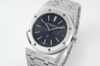 Audemars Piguet stainless steel watch with dark blue dial and baton markers