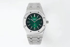 Audemars Piguet automatic watch with green dial and steel bracelet, round case