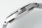 Audemars Piguet automatic watch steel case detail with circular logo on the strap