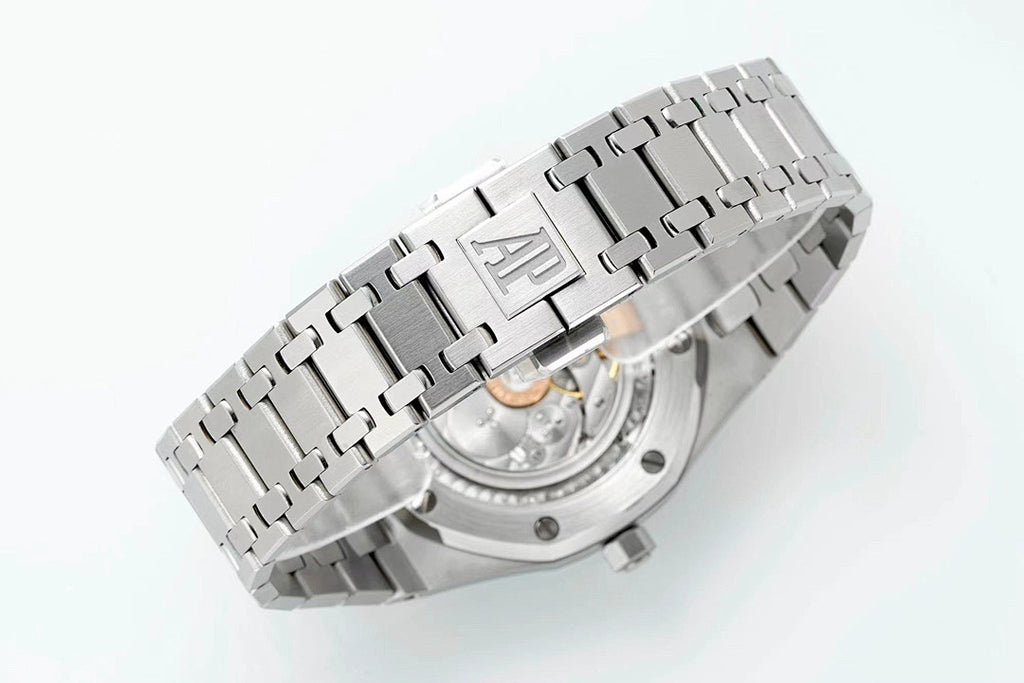 Audemars Piguet automatic watch steel link bracelet and case with visible movement