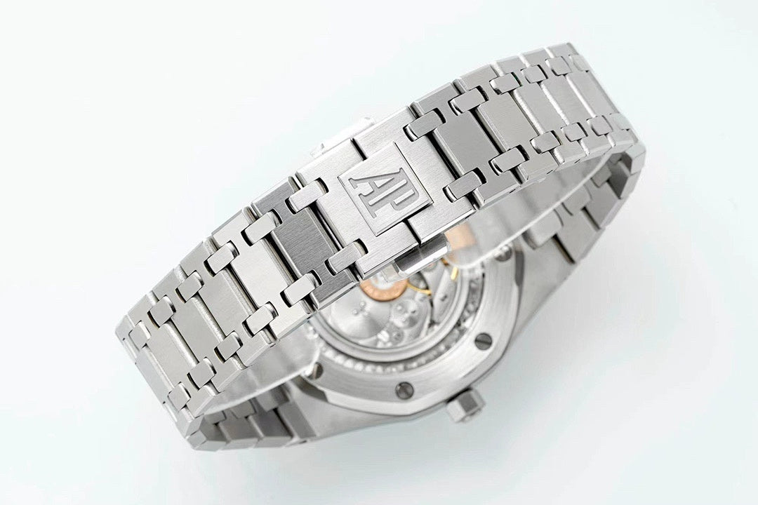 Audemars Piguet automatic watch steel link bracelet and case with visible movement