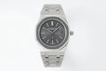 Men's stainless steel wristwatch with dark dial and metal link bracelet