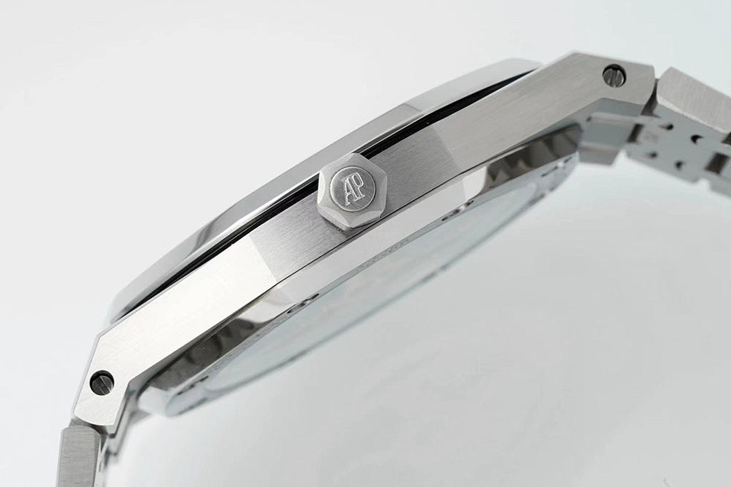 Stainless steel wristwatch case with crown and brushed bezel