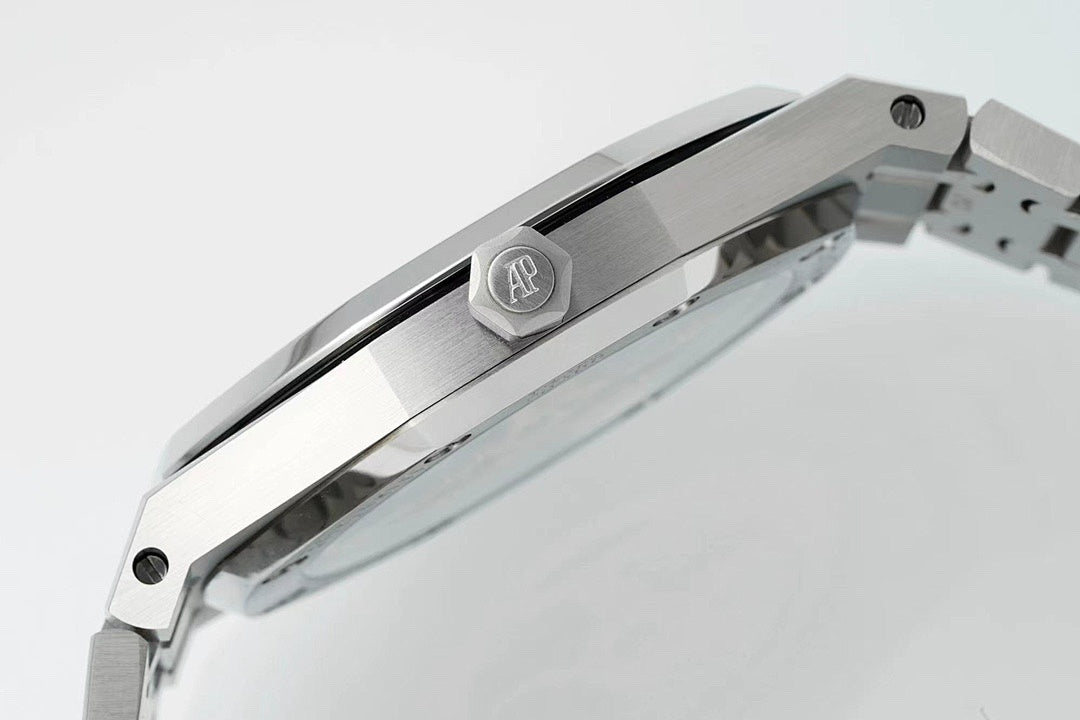 Stainless steel wristwatch case with crown and brushed bezel