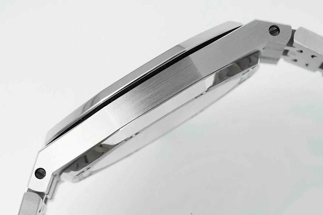 Audemars Piguet stainless steel watch case side with brushed finish and polished edges