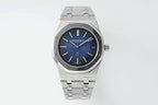 Audemars Piguet stainless steel watch with blue dial and metal bracelet, front view