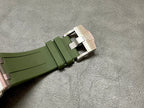 Green silicone watch strap with metal buckle clasp