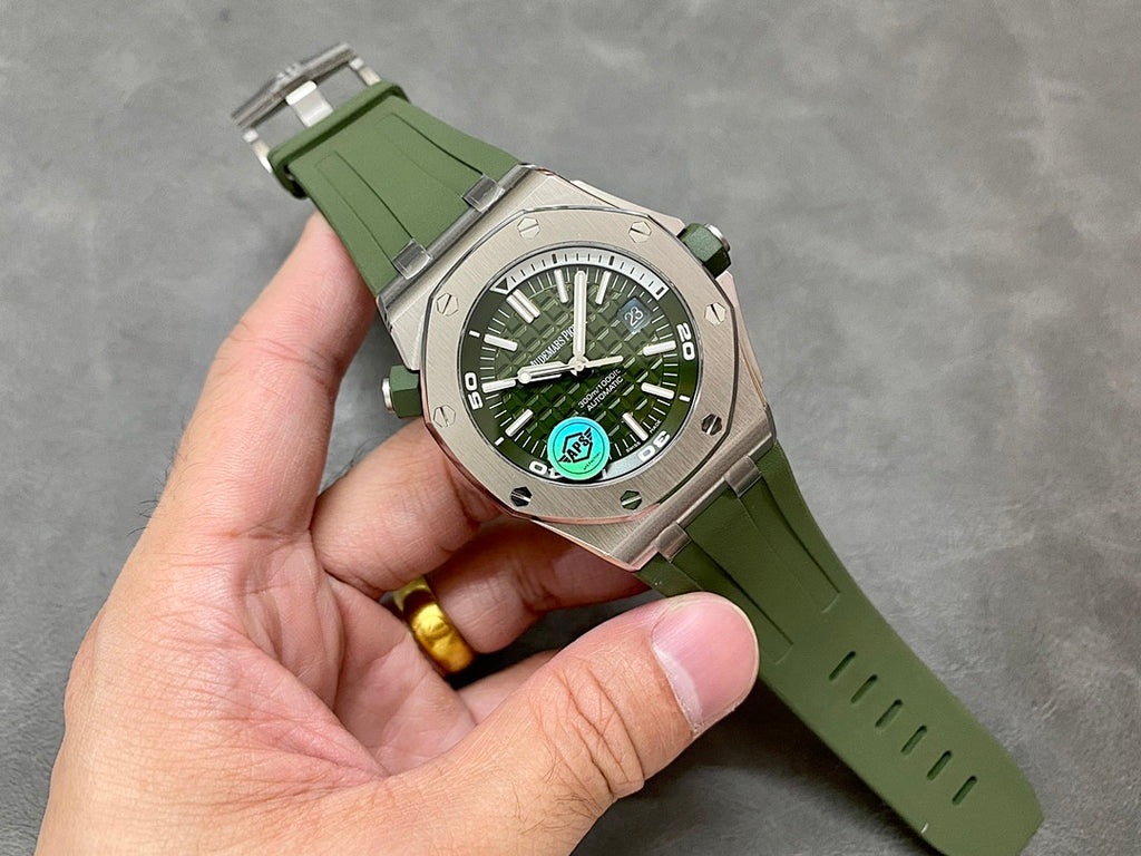 Audemars Piguet Royal Oak offshore watch with green dial and green silicone strap