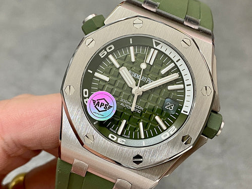Audemars Piguet Royal Oak offshore watch with green dial and green silicone strap