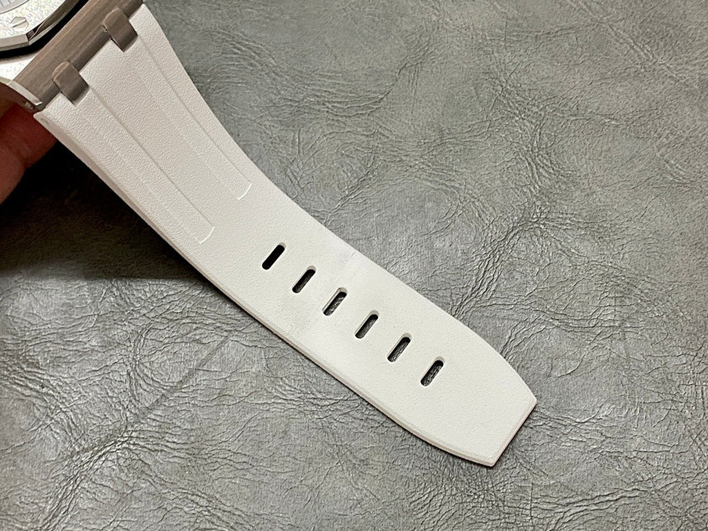 Audemars Piguet rubber strap section in white with rectangular cutouts