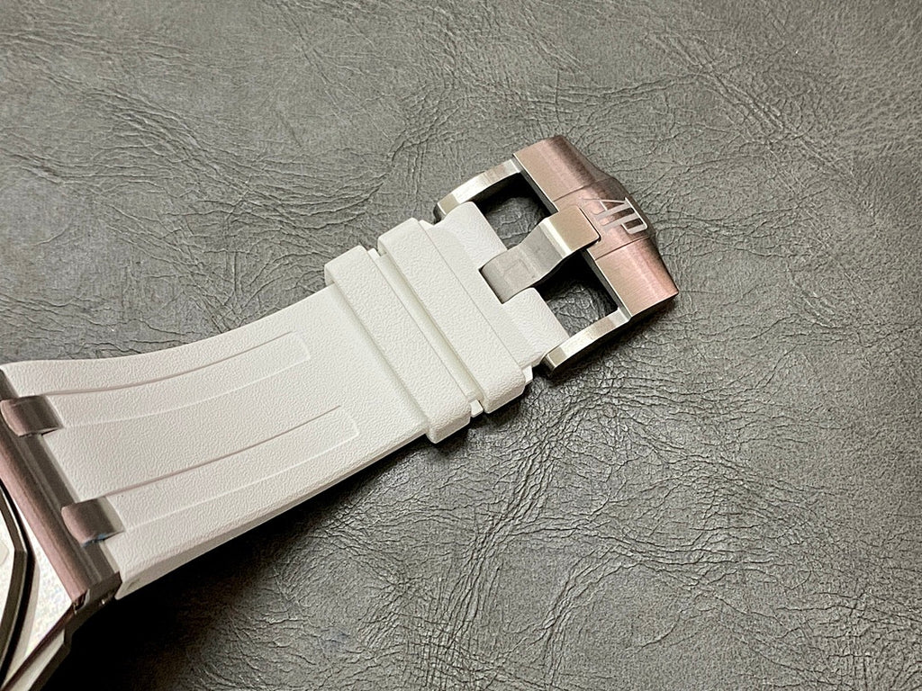 Audemars Piguet rubber strap with metal deployment clasp in silver-tone