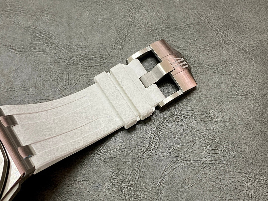 Audemars Piguet rubber strap with metal deployment clasp in silver-tone
