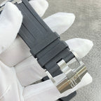 Audemars Piguet watch buckle with dark leather strap and brushed metal clasp