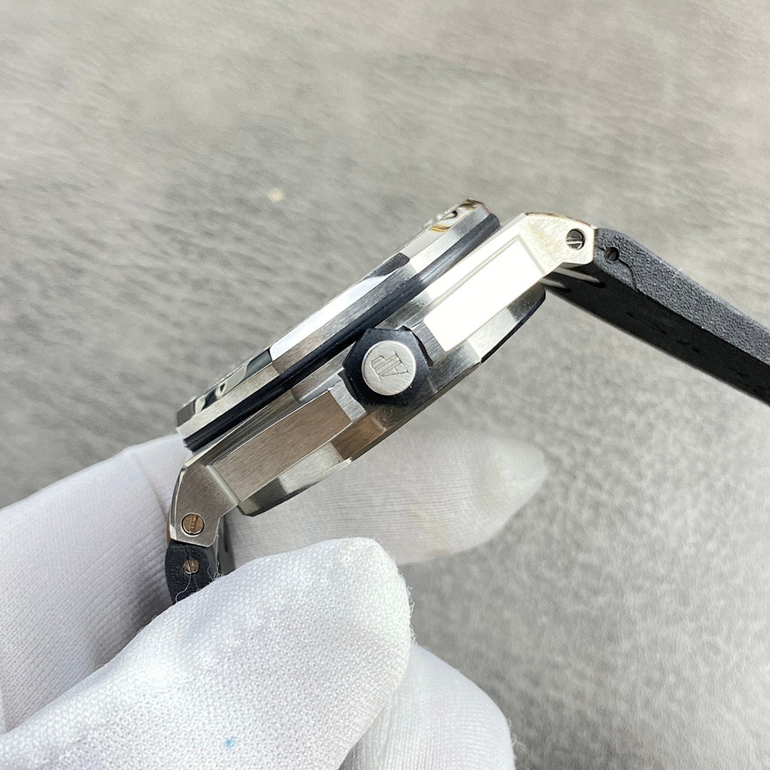 Audemars Piguet watch lugs and crown on brushed steel case