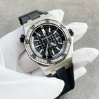 Audemars Piguet Royal Oak watch front with black dial, diamond bezel, metal links