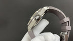 Audemars Piguet watch side view, stainless steel case with crown and integrated bracelet