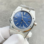 Audemars Piguet watch: blue textured dial, silver hands and octagonal case