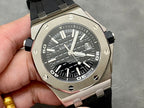 Stainless steel sports watch with black dial and black rubber strap