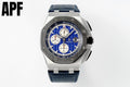 Blue-dial chronograph wristwatch with steel case and blue leather strap