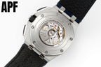 Sculpted steel wristwatch with open dial view and blue leather strap