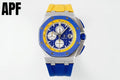 Audemars Piguet Royal Oak Offshore watch with blue dial, yellow bezel, blue strap