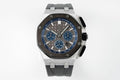 Audemars Piguet Royal Oak chronograph watch, blue dial, steel case, dark bezel, rubber strap