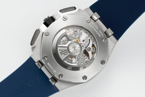 Audemars Piguet open-work movement wristwatch with steel case and blue rubber strap