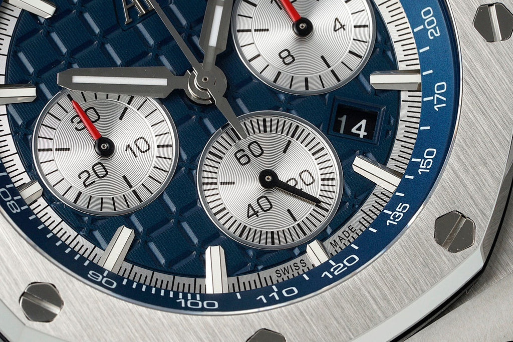 Audemars Piguet blue chronograph dial with three subdials and date window
