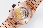 Audemars Piguet rose-gold watch with open dial and gold-toned subdials