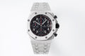 Stainless steel Audemars Piguet chronograph watch with black dial and three subdials