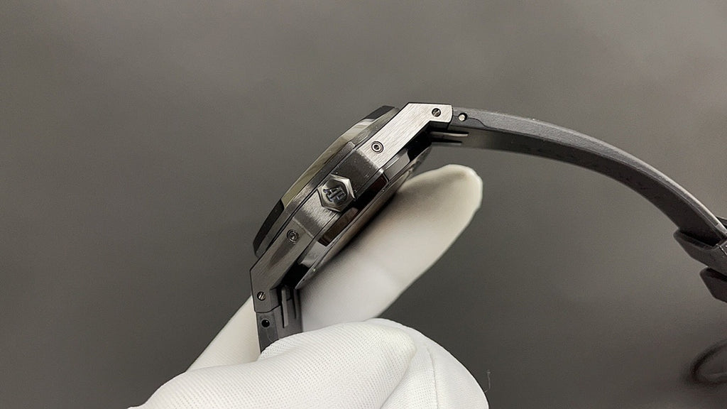 Audemars Piguet watch clasp side view with metal bracelet segments